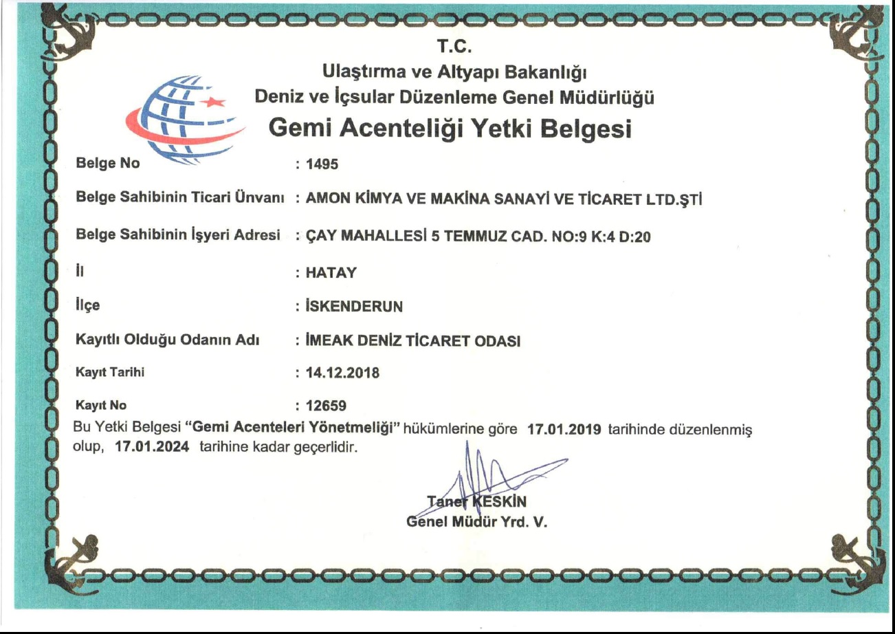 GEMİ ACENTELİĞİ YETKİ BELGESİ