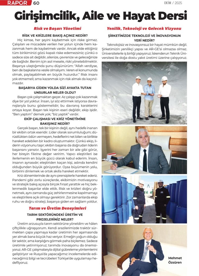 İYönetim Kurulu Başkanımız Sn. Mehmet Özsüren'in Rapor Dergisi/Ekim 2025 röportajından