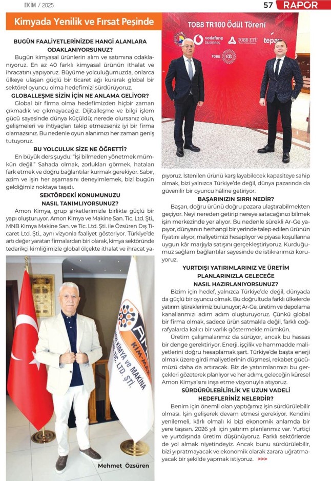 İYönetim Kurulu Başkanımız Sn. Mehmet Özsüren'in Rapor Dergisi/Ekim 2025 röportajından